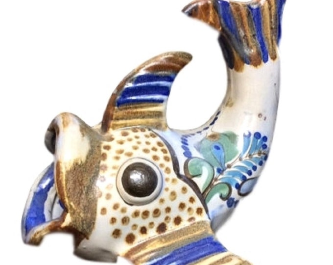 Mexican Pottery Fish Figurine, Dish Kitchen Soap Caddy, Mexico Folk Art, Pescado