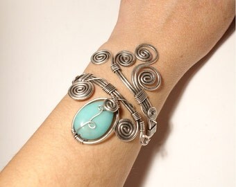 Aventurine Bracelet, Gemstone Bracelet, Wire Wrapped Bracelet, Wire Wrapped Jewelry, Silver Wire Jewelry, Wire Jewelry, Aventurine jewelry