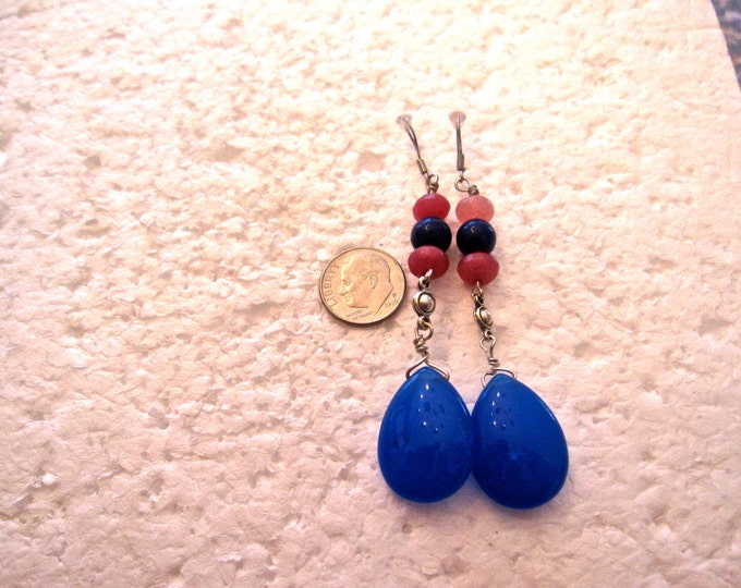 Ruby & Sapphire Earrings, Natural Gemstone Beads, E127