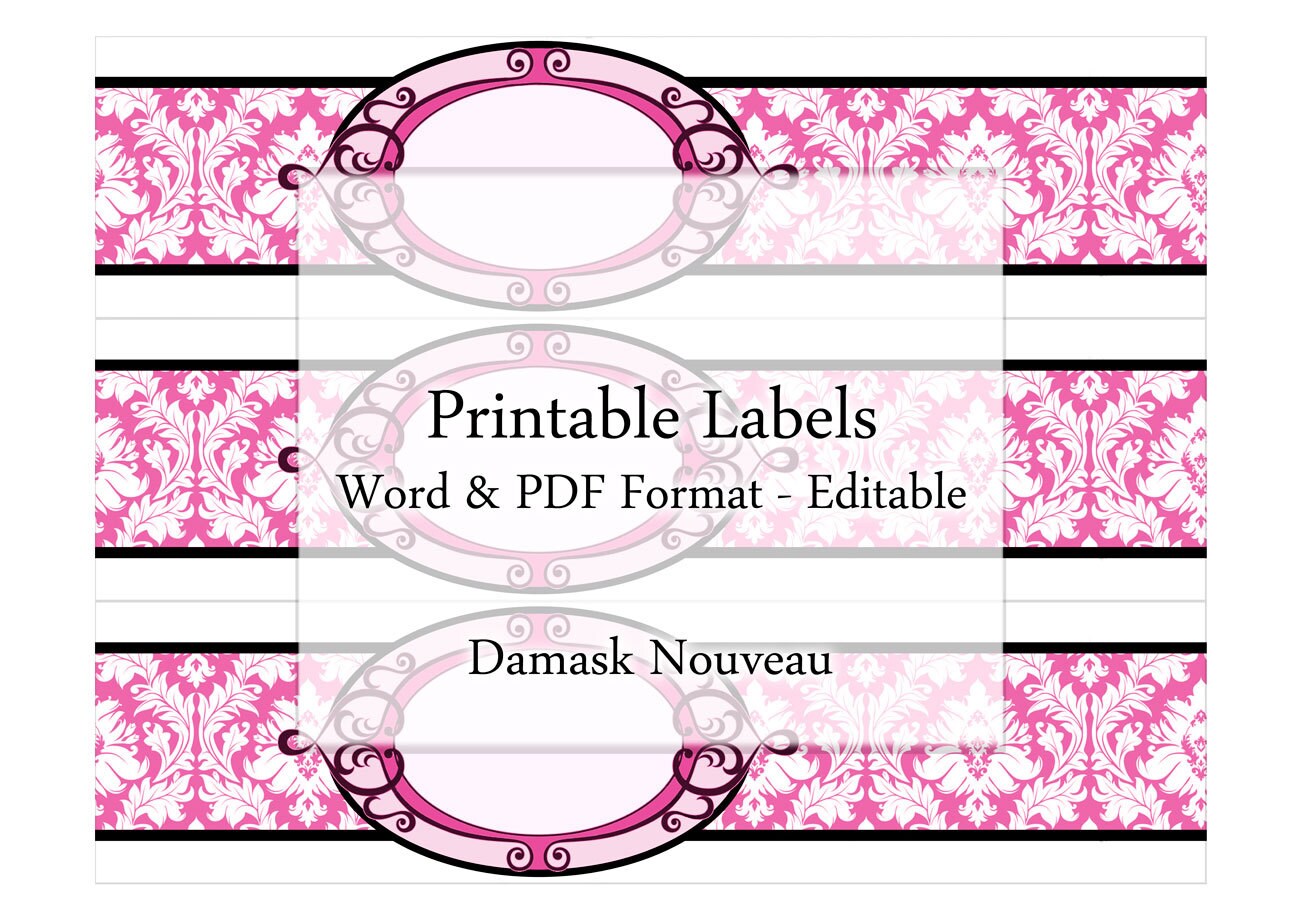 Damask Soap Labels. Art Nouveau Printable Editable Apothecary