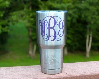 Monogram Yeti Decal, Monogram Decal, Purple Monogram Decal, Monogram Sticker for Yeti, Vinyl Decal, RTIC Decal, 30oz