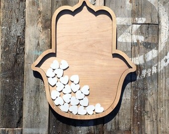 Hamsa Wedding Guestbook Alternative Drop Top Heart Shadow Box - Hand of God Fatima Rustic Asian Indian Unique