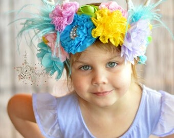 deer headband antlers - deer ears headband - antler headdress - Spring headband - flower headbands - headband antlers - Easter headband