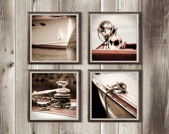 Lake house decor, Nautical artwork, Beach house art, Boat Photography, Set of 4 prints, Large art photo series// Chris Craft yacht series