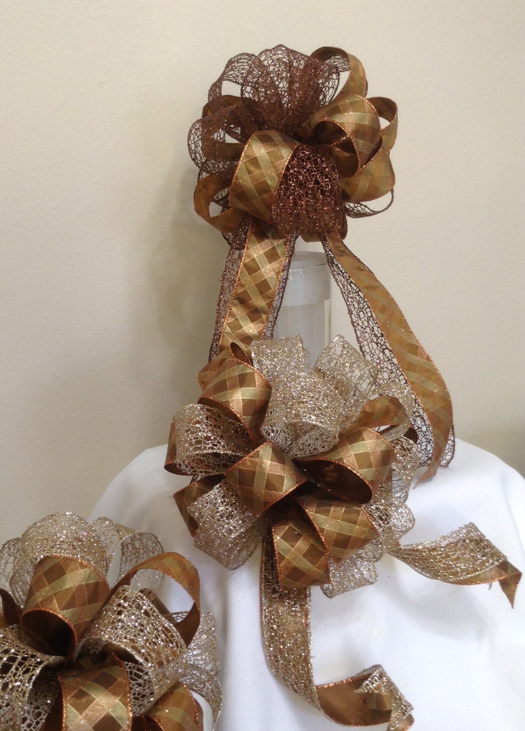 small tree topper bow copper plaid and gold mesh bow gift small tree topper bow copper plaid and gold mesh bow gift