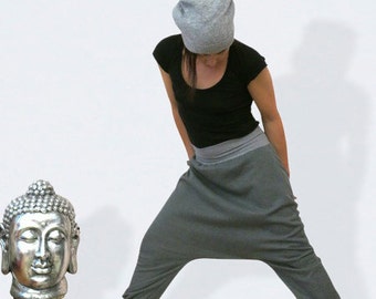 Grey harem pants made of sweat, sarouel, harem pants plus size for women, grey yoga pants, baggy sweatpants, drop crotch pants,sarouel femme