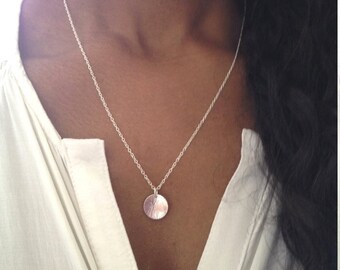 Silver Disc Necklace/ Silver Chain Necklace/ Silver Pendant Necklace/ Circle Pendant/ Textured Necklace / Mothers Day Gift