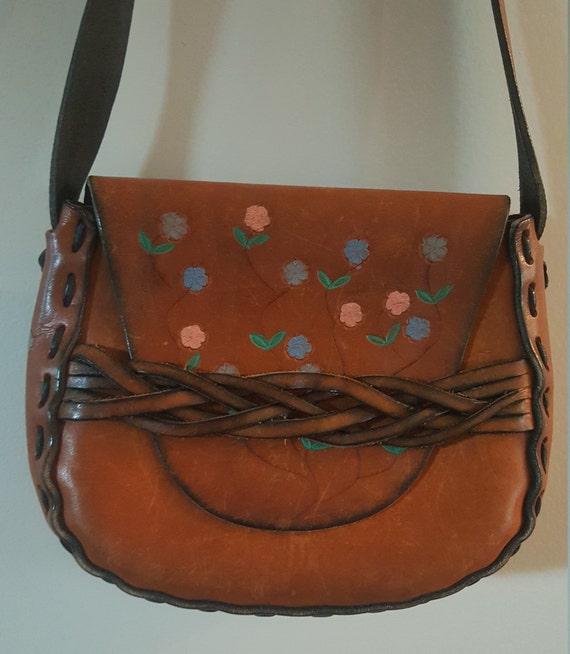 Vintage 70s Handmade Genuine Leather Messenger Bag Style Purse