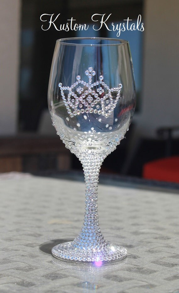 Swarovski Crystal embellished Wine glass with Tiara Crown