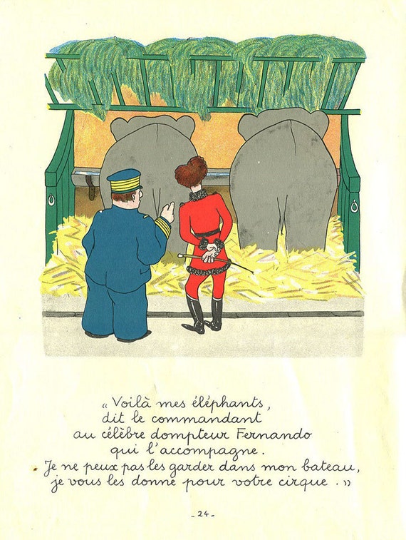 Babar The Elephant Large Vintage French Book Page