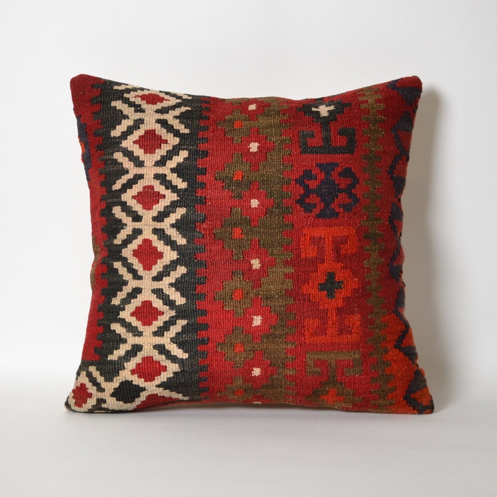 Red Kilim Pillow Cover Antique Turkish Pillows Kilim