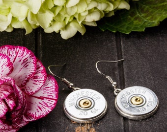 Shotgun Bullet Casing Jewelry - Shotgun Dangle Bullet Earrings (20 Gauge) (Nickel Free)