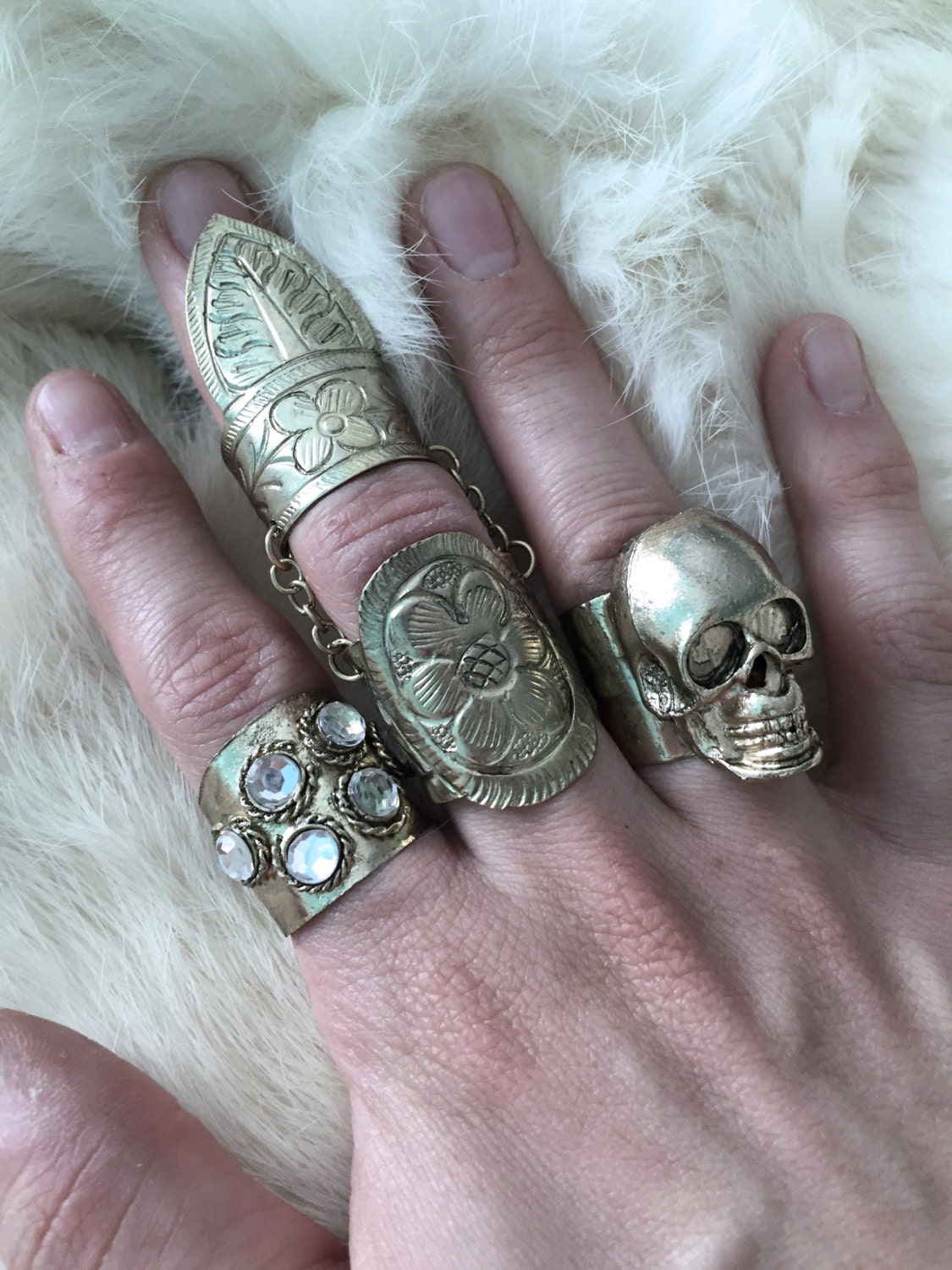 Skull Ring SET Brass Skull Ring Large Skull Jewelry Ring Men