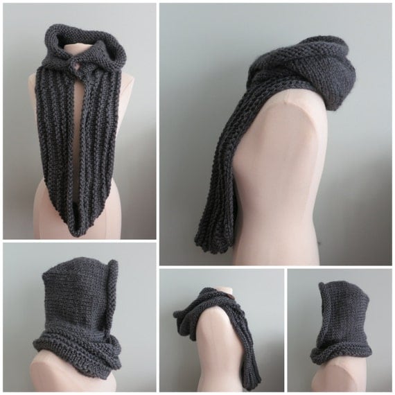 Hoodie Cowl Knitted Hat Winter Hat Knitting Pattern in
