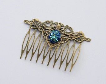 Druzy Hair Comb Druzy Hair Slide Blue Hair Clip Gifts under 20 Something Blue Hair Comb Hair Accessories Cosplay Hair Comb Elven Hair Clip
