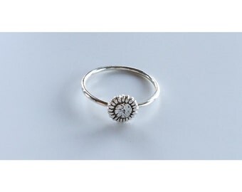 Sunflower Ring - Sterling Silver, sunflower, silver ring, stacking ring, flower ring