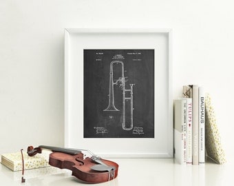 Slide Trombone Patent Poster, Music Room Decor, Band Director, Jazz Art, Trombone Art, PP0261