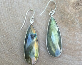 Labradorite Drop Earrings- Sterling Silver Labradorite Earrings-Silver Bridesmaid Earrings- Bridal Earrings