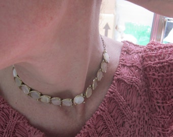Mother of Pearl Demi Parure with Choker Necklace and Clip-On Earrings