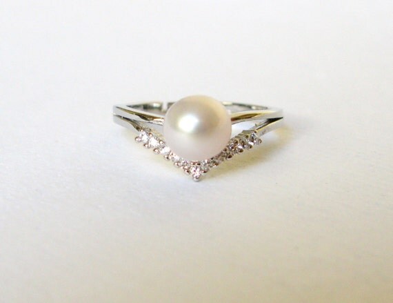 Pearl ring-sterling silver pearl ring-adjustable silver ring