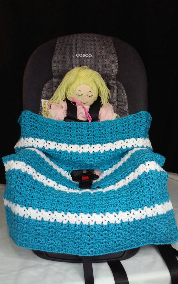 Baby Car Seat Blanket in Turquoise & White by AvalynnsRose on Etsy