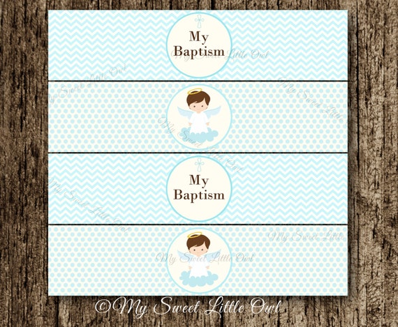 Boy Baptism water labels Baptism printable baby blue