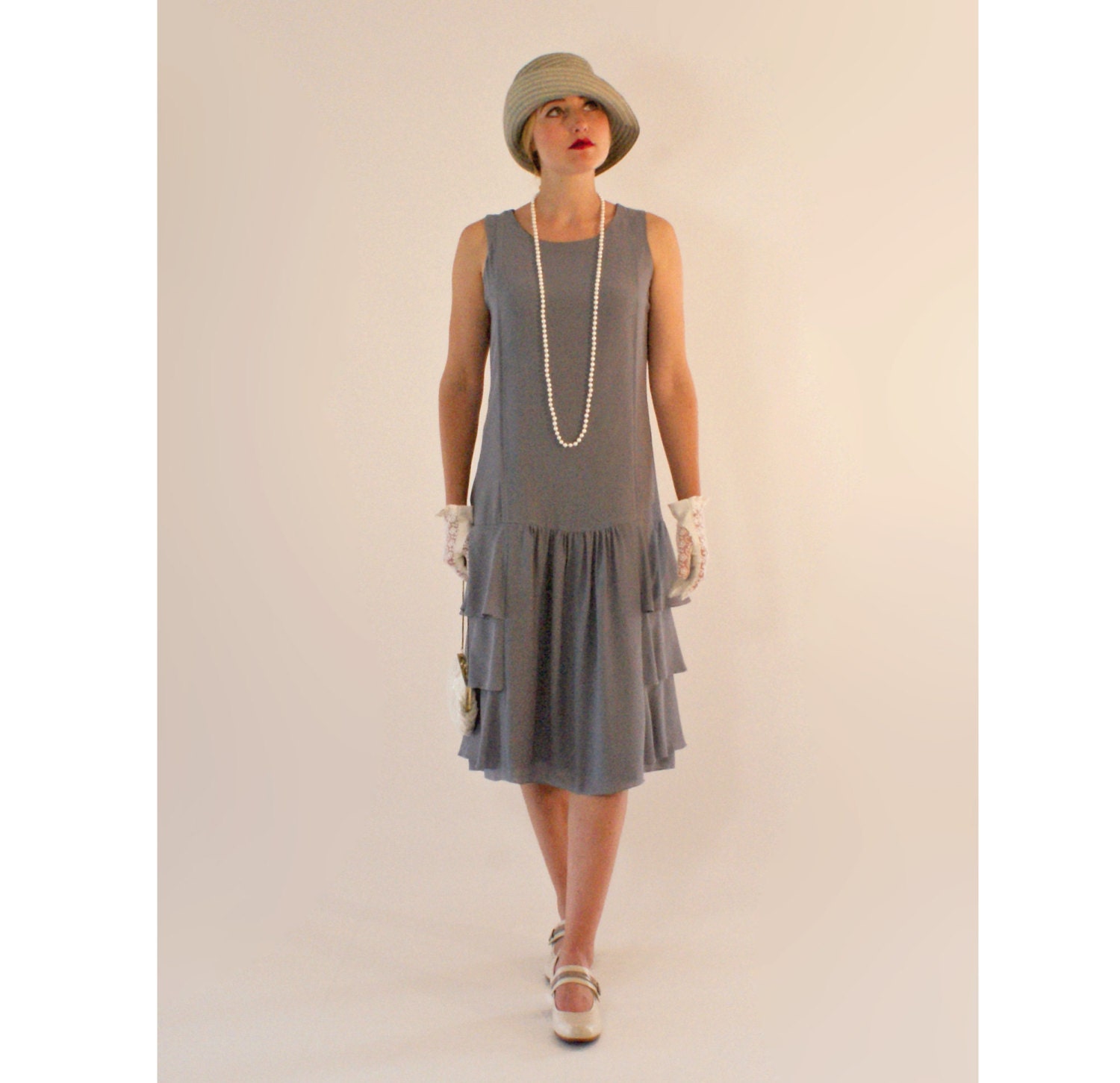 Grey drop waist dress with tiered skirt Great Gatsby party