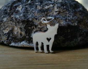 French Bulldog Charm, Sterling Silver French Bulldog Charm with Heart Cutout, Silver Puppy Charm, Bulldog Charm, Animal Lover, Puppy Charm