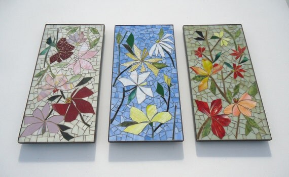 SALE MOSAIC glass mural SET of 3 stained by ParadiseMosaics