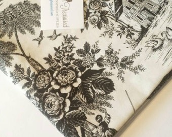 Black and White Toile Fabric, Beatiful French Country Toile by the Yard, Half Yard, Fat Quarter