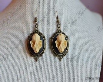 Bat Skull Earrings Animal Skull Cameo Cabs Resin Cabochon Taxidermy Bat Skull Gothic Bone Earrings Cameo Earrings Valentines Gift For Her