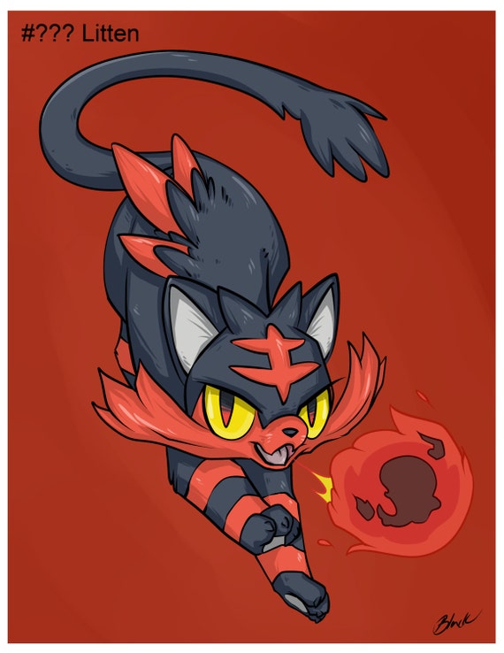 Pokemon Sun and Moon Litten Fanart Print