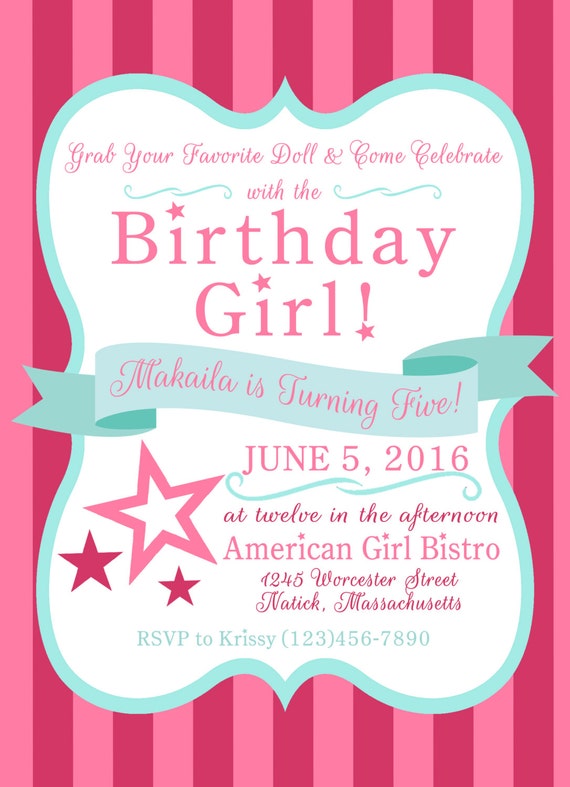 American Girl Themed Party Invitation Custom by MakLoDesignsPrints