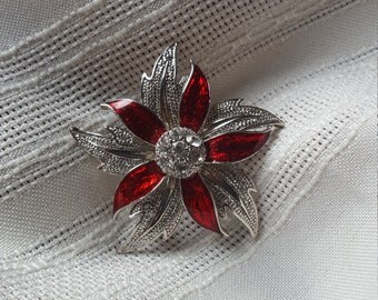 Enamel and rhinestone, flower brooch, unsigned.