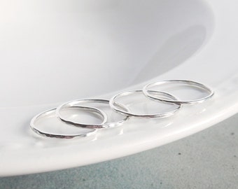 Super Thin Silver Stack Ring, Stacking Rings, Delicate Ring, Sterling Silver Jewelry, Hammered Silver Band