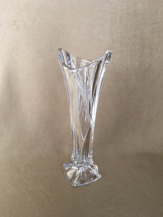 Art Deco Vase Full Lead Crystal Pedestal Base Asymmetrical