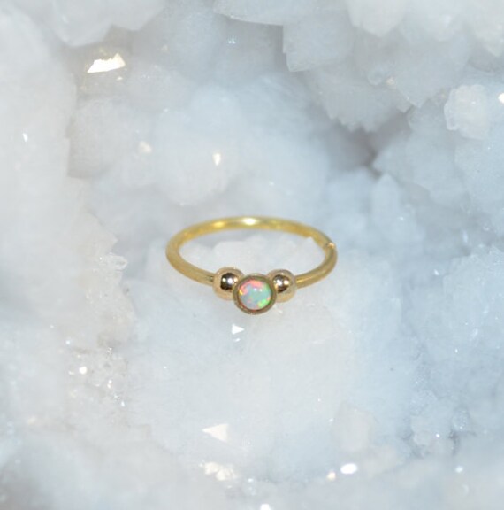 Gold Nose Ring 18g - Tragus Ring 2mm White Opal - Forward Helix Earring - Cartilage Earring - Rook Jewelry - Daith Jewelry - Conch Earring