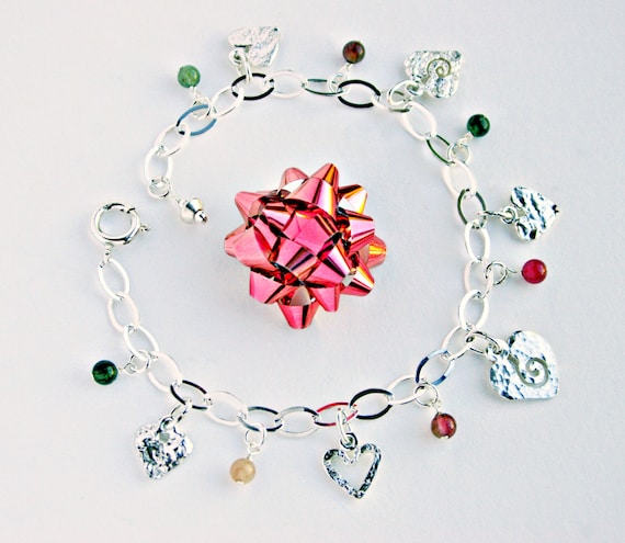 Heart Bracelet, Sterling Silver Bracelet, Silver Chain Bracelet, Personalized Custom Charms Bracelet, Charm Bracelet Charms, Custom Charms