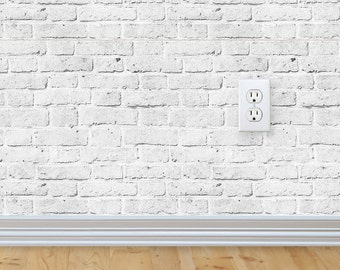 White Brick Wallpaper Aged Vintage Look Self Adhesive Fabric Wallpaper Peel and Stick Wallpaper Custom Wall Mural White Brick Wallpaper