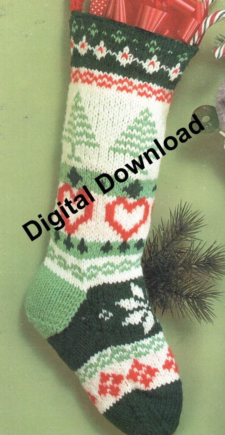 Fair Isle Knit Christmas Stocking Vintage Christmas Sock