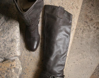 SALE -%60 FRENCH knee high pirate biker fabulous smokey gray boots 37