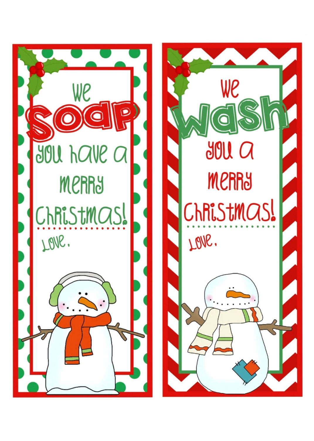 Printable Hand Soap Gift Tags We WASH You Merry Christmas