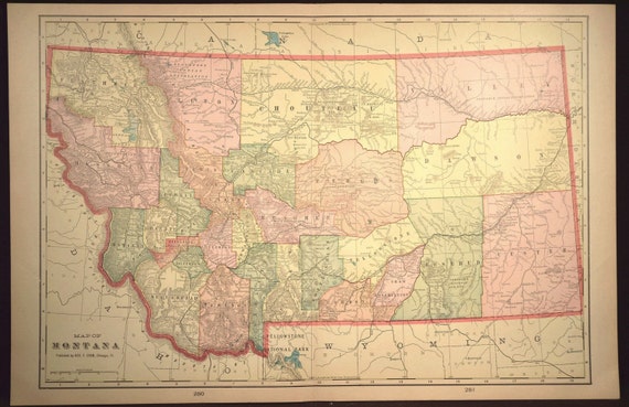 Antique Montana Map LARGE Original Early 1900s State