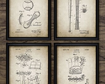 Vintage Baseball Patent Print - Baseball Sport - Boys Room Gift Home Decor - Mancave Wall Art Set Of 4 Prints #415 - INSTANT DOWNLOAD