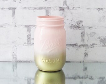 Gold and Pink Ombre Mason Jar - Gold Mason Jar - Girl Baby Shower Decor - Pink Baby Shower