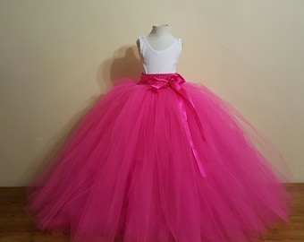 Hot Pink Flower girl long Tutu Skirt -Wedding,birthday,flower girl- Can Be MADE in Other COLOR