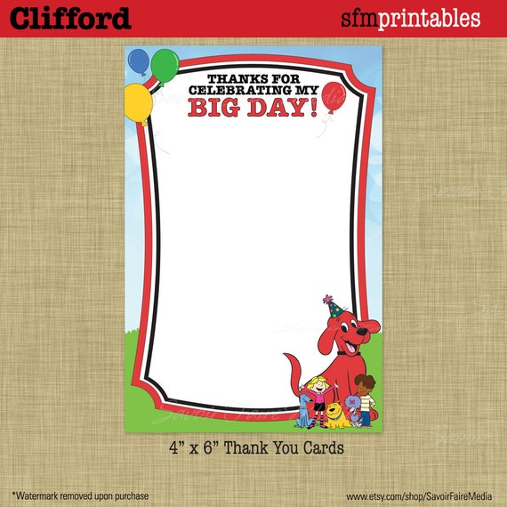 Clifford Birthday Party Thank You Cards - Big Red Dog Party - Cloe T ...