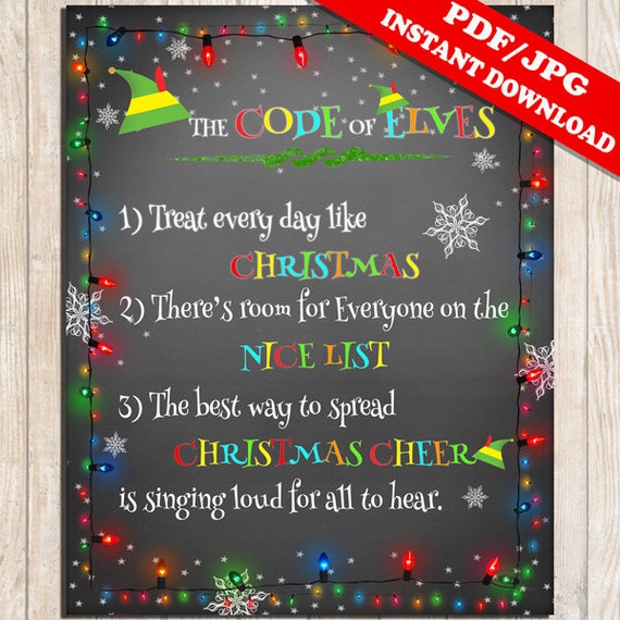 Items similar to CHRISTMAS POSTER CHALKBOARD - Buddy the Elf, Code of