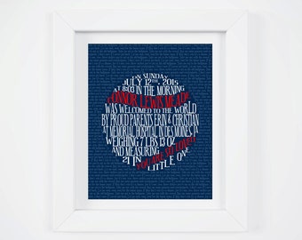 Baseball Birth Announcement Wall Art, Boy Baseball Baby Birth Stats Print, Baseball Baby Gift, Baby Boy Sports, Baseball Nursery Art