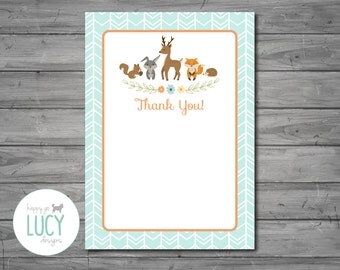 PRINTED, Woodland Thank You Card, woodland baby shower, thank you card, woodland theme, baby shower, thank you